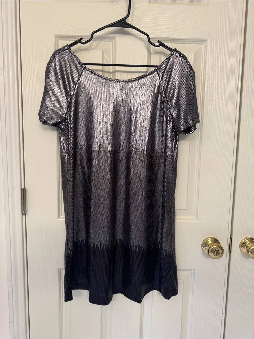 Free People Metallic Silver-Gray Short Sleeve Shift Dress